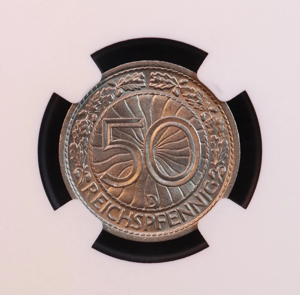 1931-D Germany, Weimar 50 Reichspfennig - NGC MS66! Rare Finest Known, Top POP! - Image 3 of 4
