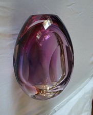 Murano Art Glass Sommerso Vase Geometric Mid Century Modern Italy Pink Purple