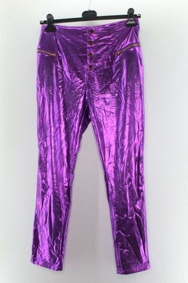 Daja-Secondhand Damen Hose Gr. L Lila Glänzend Polyester #GM-25