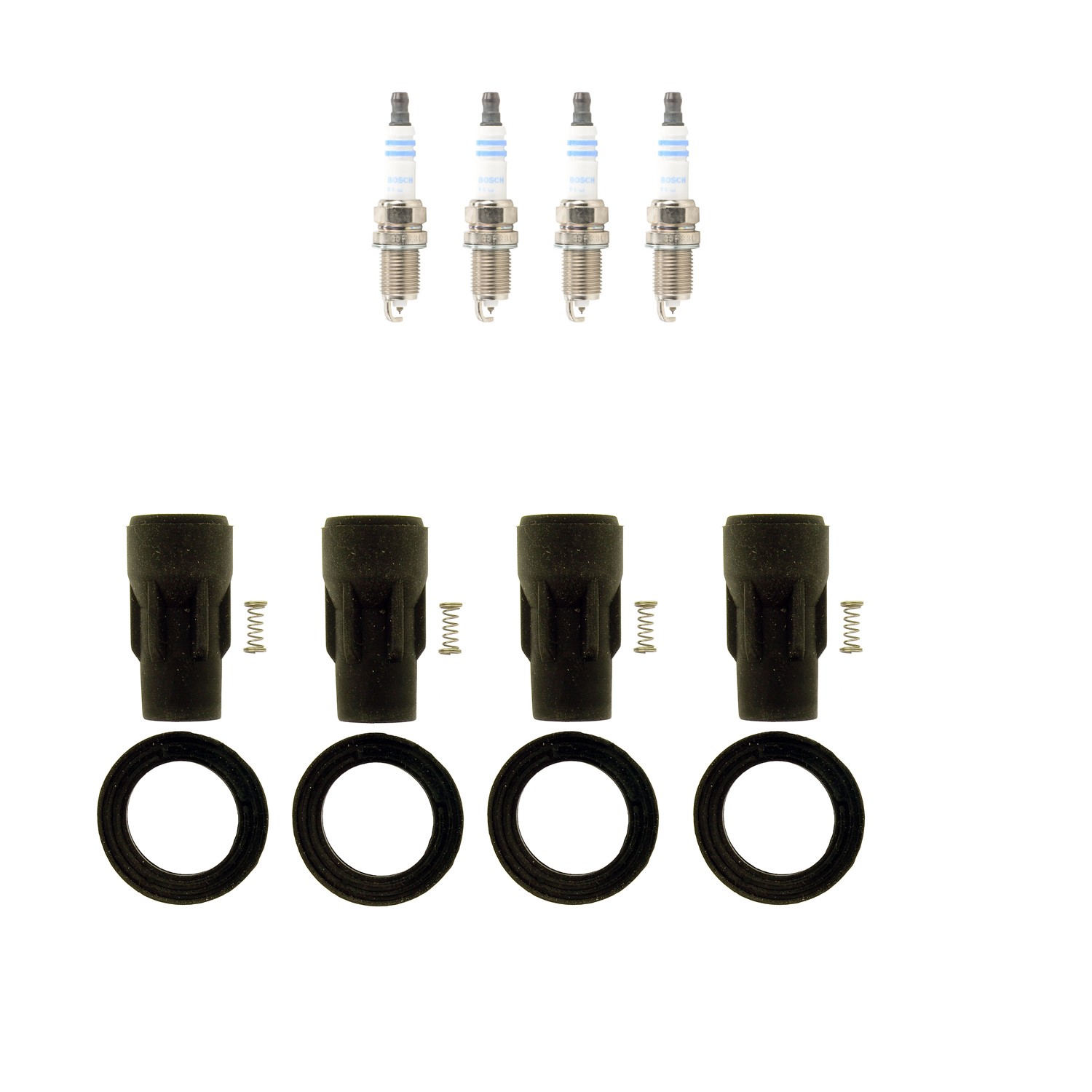 Bosch 4 Double Platinum Spark Plugs  NGK Coil Boots Kit for Compass Sebring L4