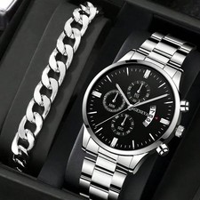 Stainless Steel Business Luxury WristWatch Men with Calendar Bracelet Quartz
