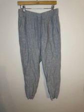Athleta Retreat Gray Linen Chambray Drawstring Crop Pants Relaxed Sz M