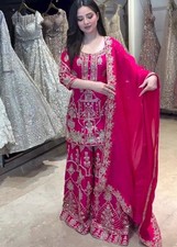 Designer Collection Vichitra Silk Top Palazzo With Dupatta For Women