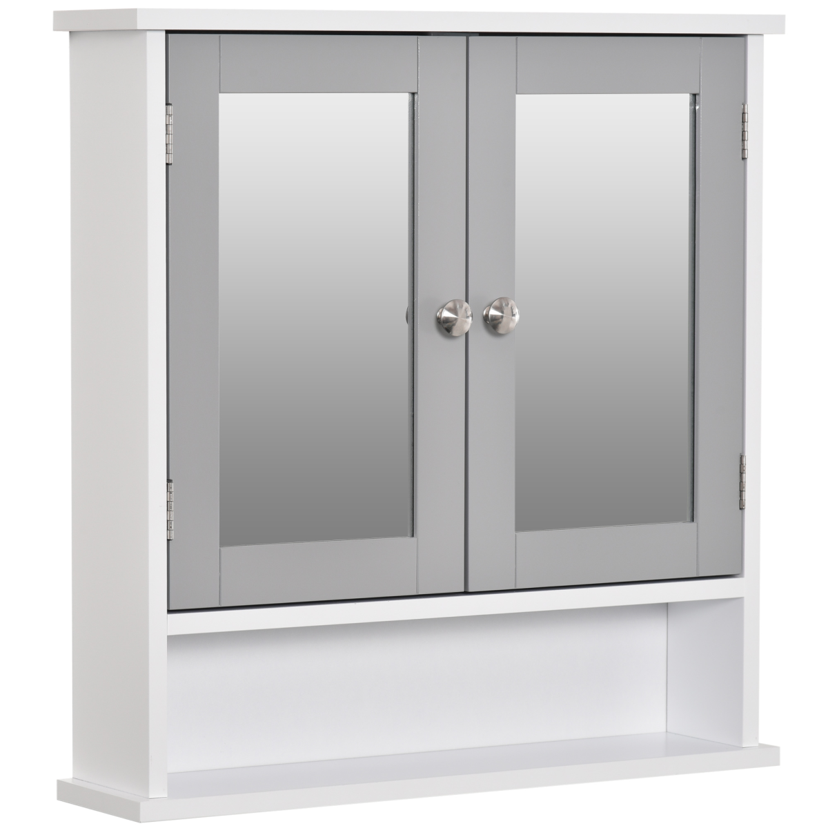 Kleankin Unisex Grey Wall Mounted Mirror Cabinet W/ Double Mirror Doors & Adjustable Shelf In - Image 2