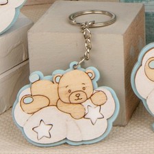 PORTACHIAVI ORSETTO CELESTE BOMBONIERE NASCITA SEGNAPOSTO