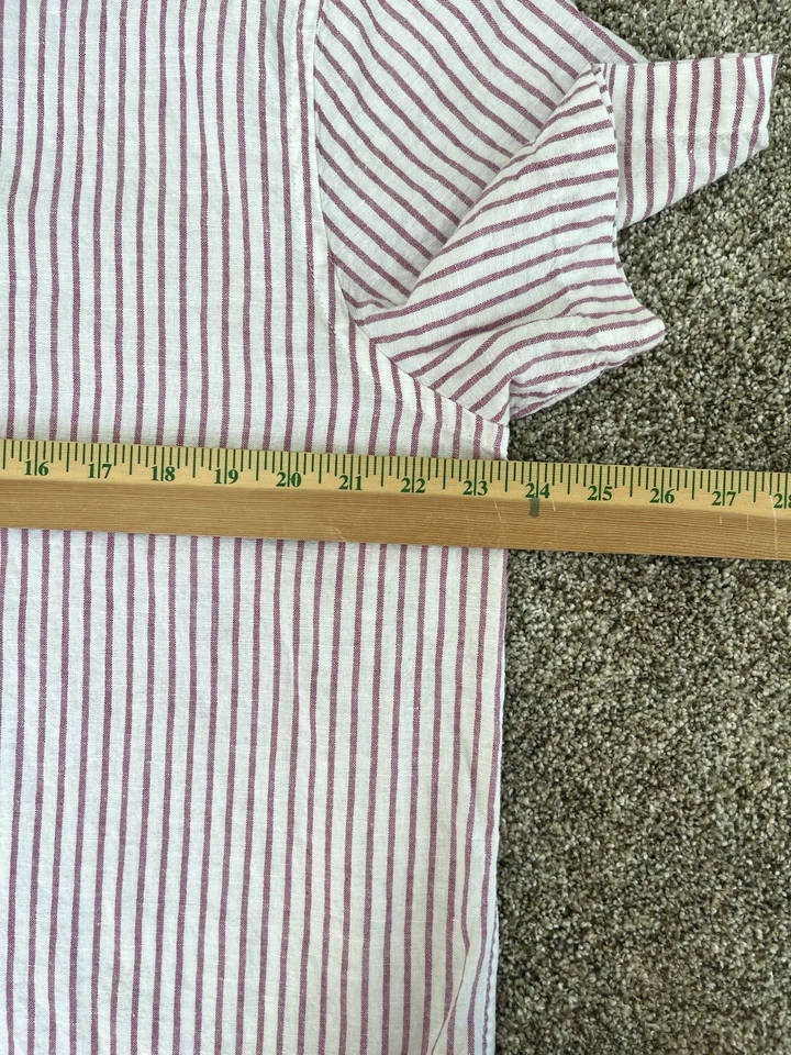 BANANA REPUBLIC Rojo Blanco Vertical Rayas THE BOXY LINEN TOP XL Manga Corta Foto 4 de 4