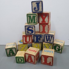 Vintage 1.5 Inch Wooden Alphabet Picture Blocks Lot of 15