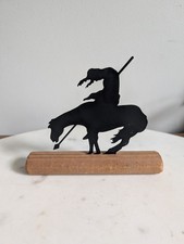 Western Cowboy Bronco Rider Metal Silhouette Decor Rustic Ranch Wood Base