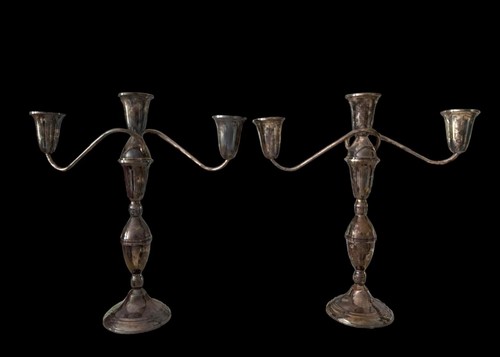 PAIR RAIMOND 925 STERLING SILVER 11 3/4" 3 ARM WEIGHTED CANDELABRA CANDLESTICKS - Picture 10 of 14