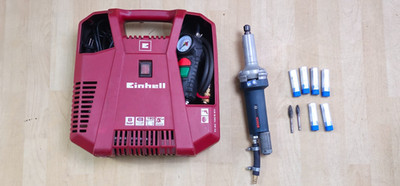 Bosch Professional Geradschleifer + Kompressor + Schleifer / Aufsätze Carbide