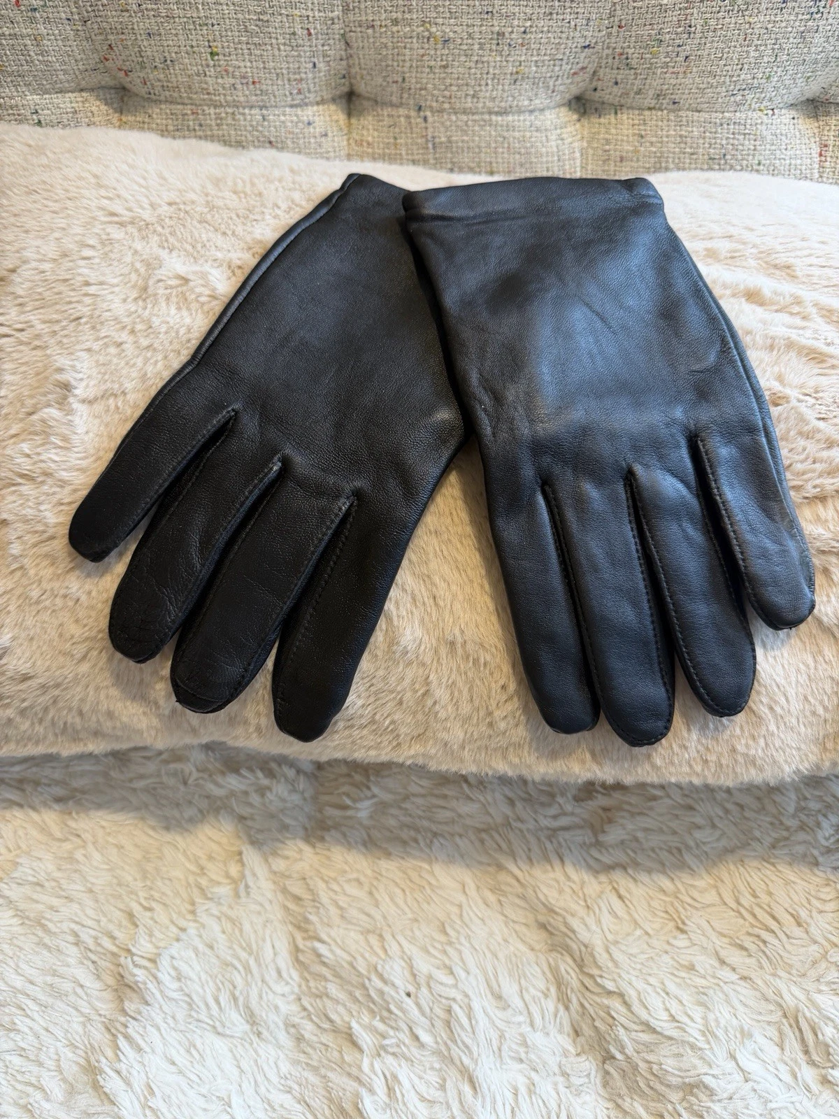 Lands End Men's Cashmere Lined EZ Touch Leather Gloves - Black XL