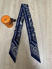 New  HERMES Heart Bandana Twilly Navy HERMES Back Scarf Twilly