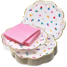 Premium Pink and Gold Party Plates Set - 30 Pack Disposable Plates and Napkin...