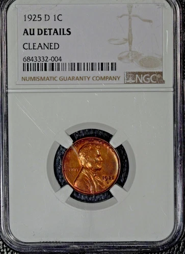1925-D Lincoln Cent, NGC AU Details Cleaned, Lots of Luster