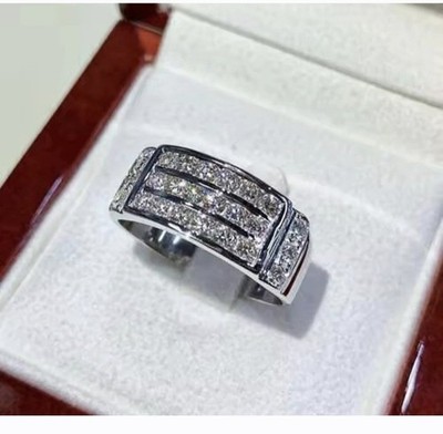 Men's Wide 3 Row Crystal Stainless Steel Band Ring Fashion Statement Size 10