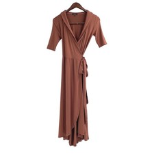 Quince Tencel Jersey Midi Wrap Shawl Dress Womens Size XS Brown Quiet Luxury