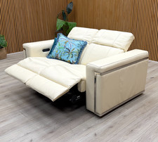 Fabb ‘Cora’ 2 Seater Sofa White Leather Power Recliner Headrests Compact Chrome