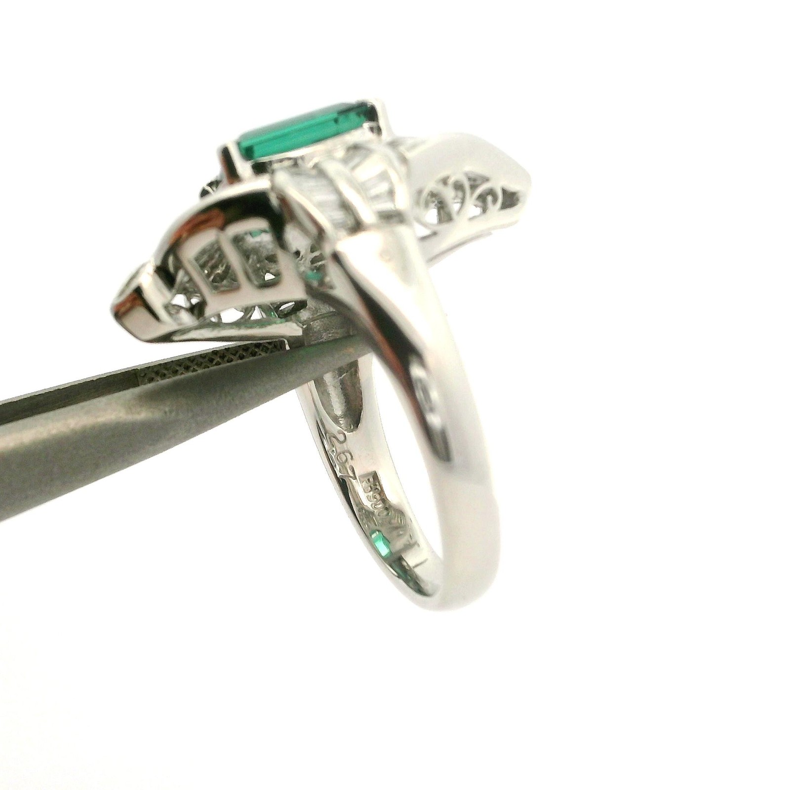 Solid Platinum 3.92ctw Rectangular Green Tourmali… - image 7