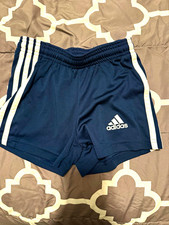 adidas Boy  s XS Blue/White 3-Stripes Athletic Shorts Drawstring Pockets