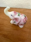Fenton Burmese Satin Glass Elephant Figurine Hand Painted Flowers Signed