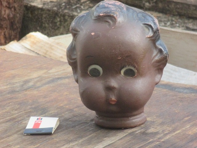 Vintage African American Large 6 1/2 in Black Composition Doll or Mannequin Head