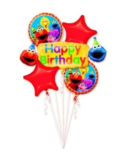 SESAME STREET HAPPY BIRTHDAY 5 FOIL BALLOON BOUQUET NEW~ 4 Mylar & 1 Super Shape