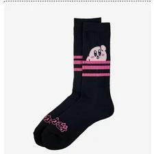 Kirby Socks Mens Crew Socks Size 10-13 Black Gamer Novelty Playful Fun New