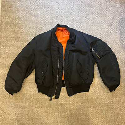Alpha Industries Men s XL Black Nylon Bomber Jacket Orange Lined Full Zip