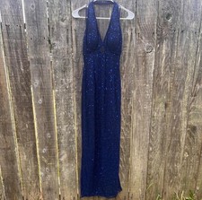 VTG Scala Maxi Dress 100 Silk Beaded Formal Cut Out Slit SZ XXS Prom