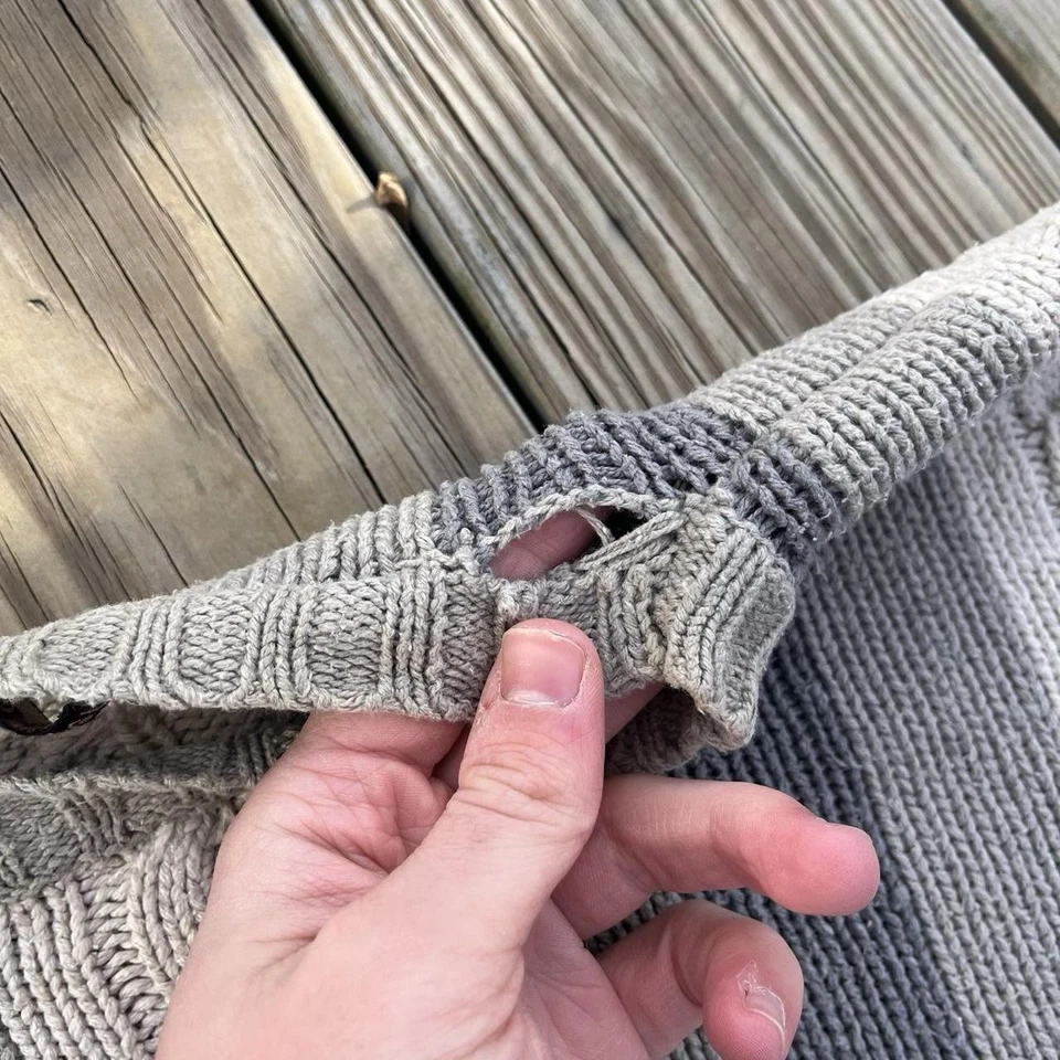 Винтажный 90-х Haggar повседневные кабель трикотажа серый в полоску дедушка свитер мужской M - Изображение 4 из 4