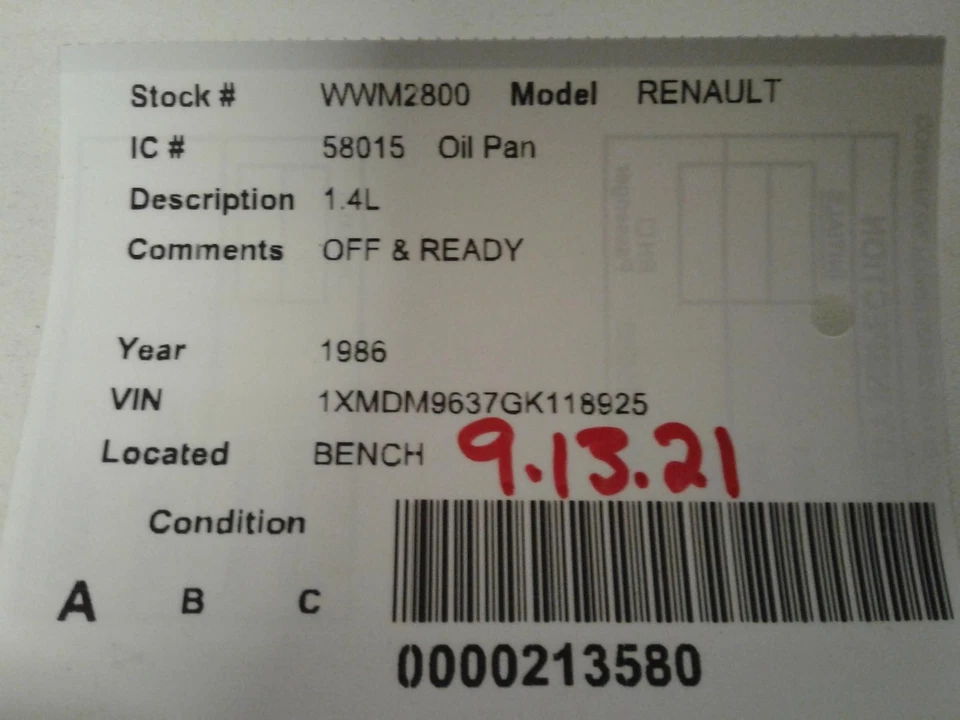 Cacerola de aceite del motor usada se adapta a: 1986 Amc Renault Alliance 1.4 grado A Foto 4 de 4