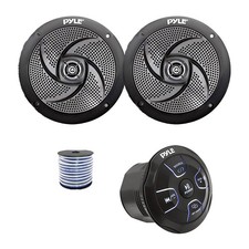 Pyle 4-CH Marine Bluetooth Controller, 2x 6.5" 240W Boat Speakers Black w/Wire