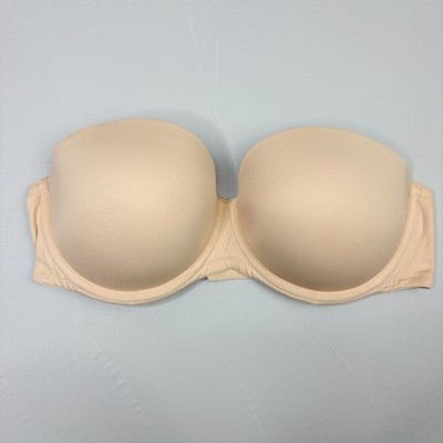 Victoria Secret Push Up Strapless Bra 34D Tan Underwire Padded