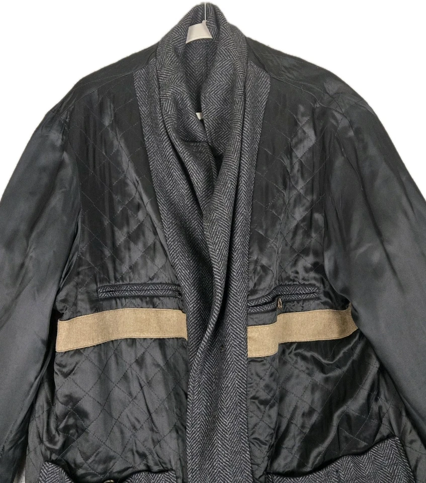 Luciano Barbera Overcoat 56/46 Gray Herringbone Wool/Camel Hair/Cashmere Blend - Image 4 of 4