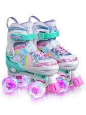 SULIFEEL Rainbow Unicorn 4 Size Adjustable Light up Roller Skates for Girls M