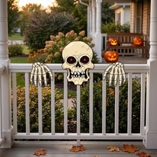 Wooden Halloween Decor Set Vintage Skeleton Skull Hands Sign