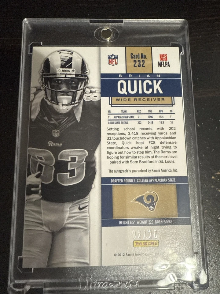 2012 Panini Brian Quick #232 Cracked Ice Auto 02/20 RC - Image 2 of 2