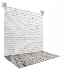 HUAYI White Brick Wall with Wooden Floor Design Photography Backdrop with 2 H...