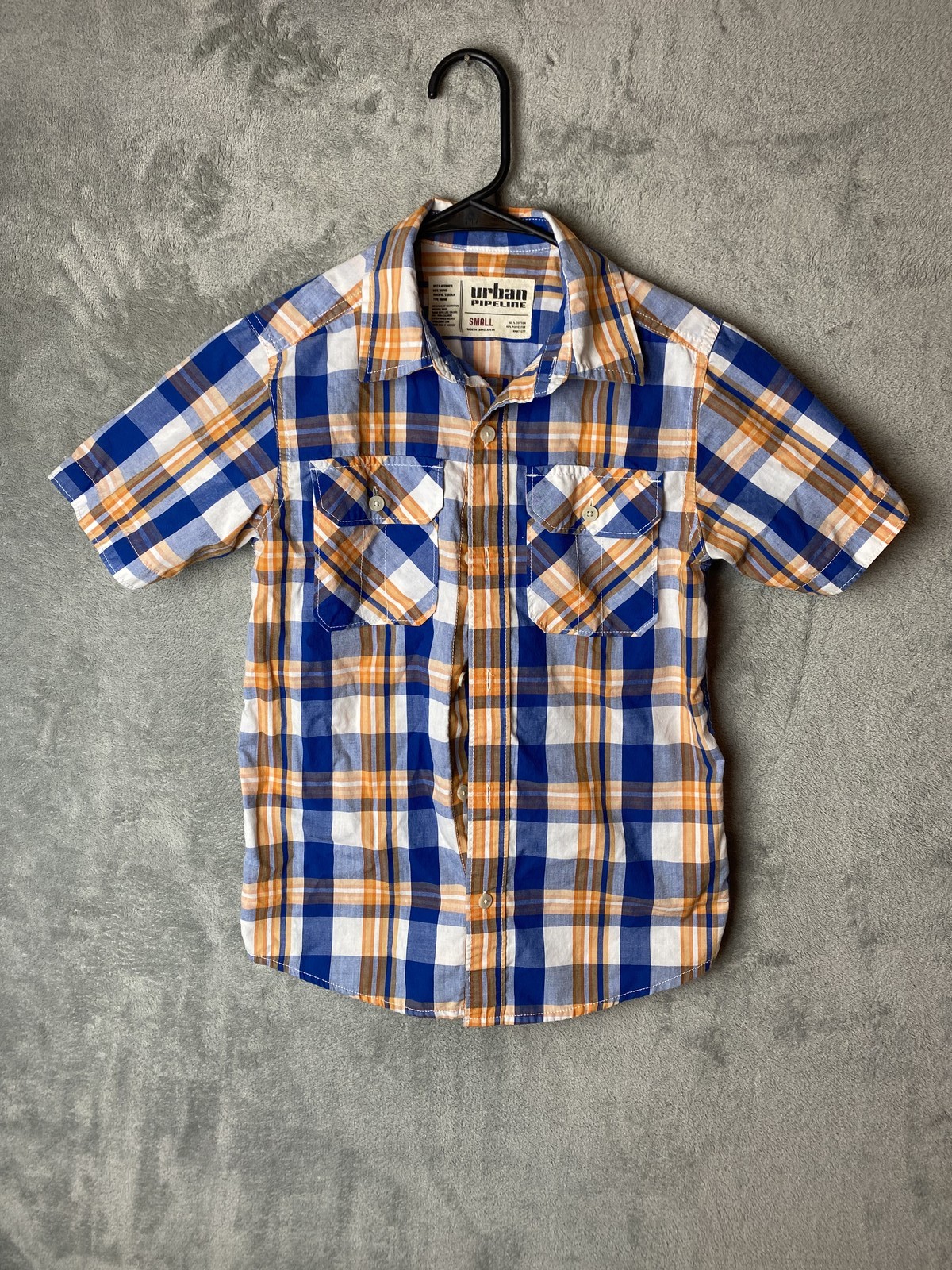 Urban Pipeline Boys Small Plaid Short Sleeve Shirt Blue Orange