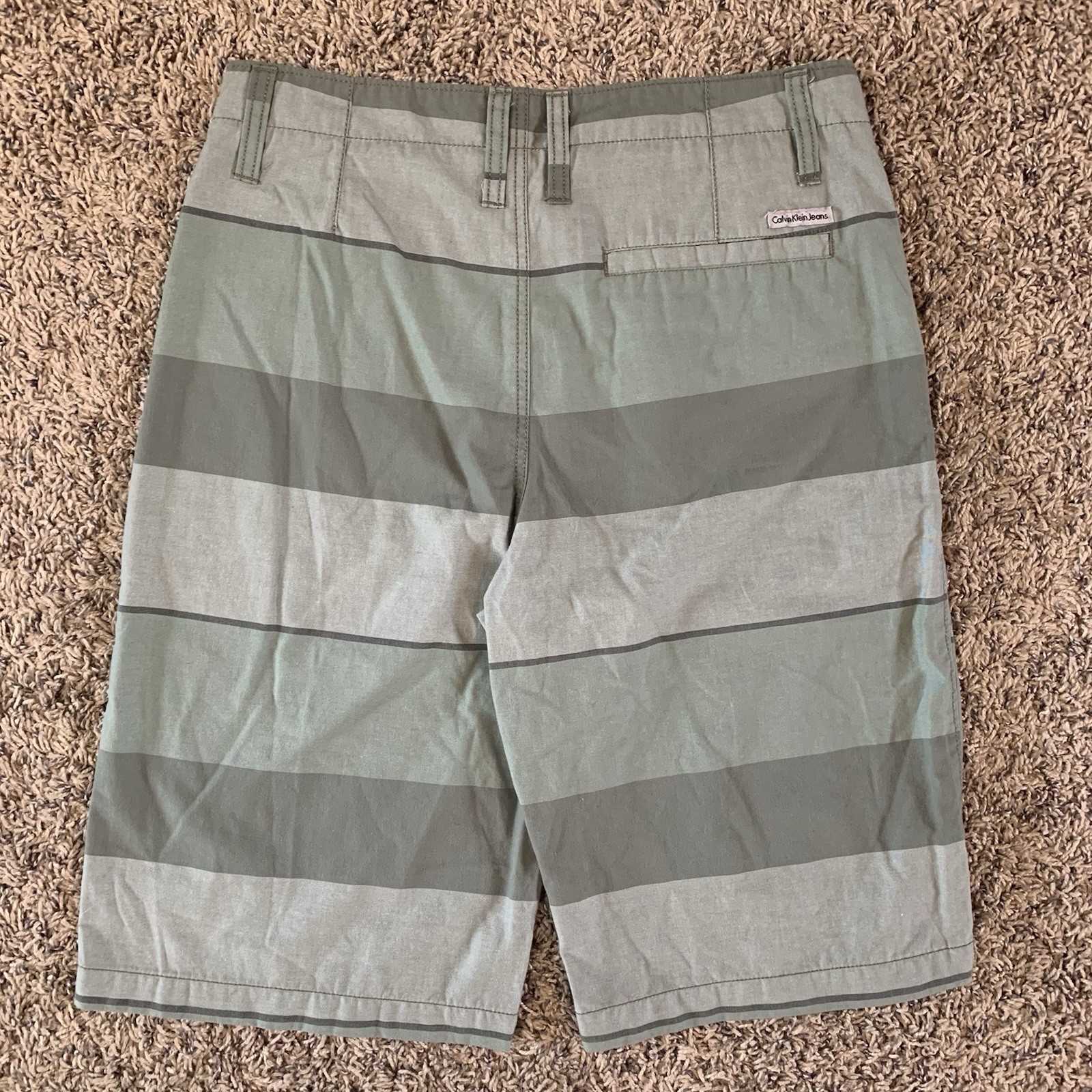 Calvin Klein Shorts Boys Youth 16 Green Striped Chino Casual image 2