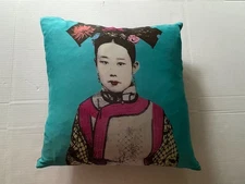 SHANGHAI TANG Pop Art Chinese Empress 100% Silk & Velvet 17.5" Pillow- RARE