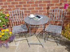 Grey Metal French Cafe Style Garden Patio Bistro Set Folding Chairs & Table