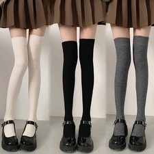 Socks Woman Autumn and Winter Thick Warm Solid Color Knee High Stockings Black