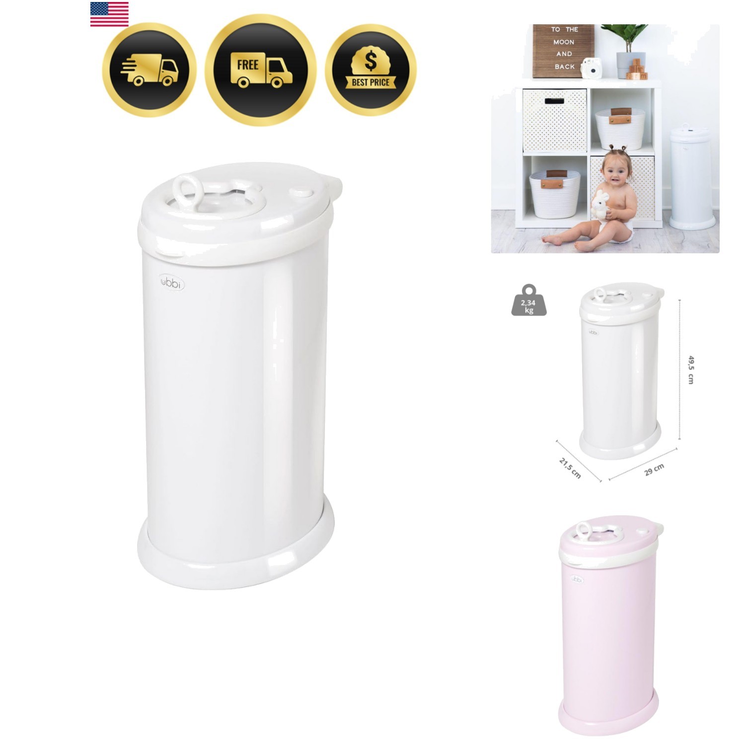 Pail Odor Locking No Special Bag Required Steel White Baby T