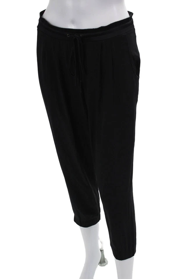 Женские шелковые брюки Ramy Brook на шнурке на талии прямые штанины с манжетами черные размер S - Изображение 2 из 4