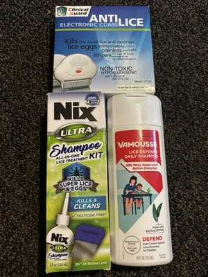 Lice Treatment Kit Nix Ultra Shampoo Vamousse Defense Daily Anti-Lice Power Comb