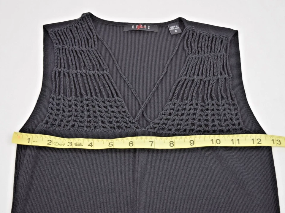 Top de ganchillo vintage ciro talla S/M años 90 negro mezcla de rayón brillo elegante elástico Foto 4 de 4