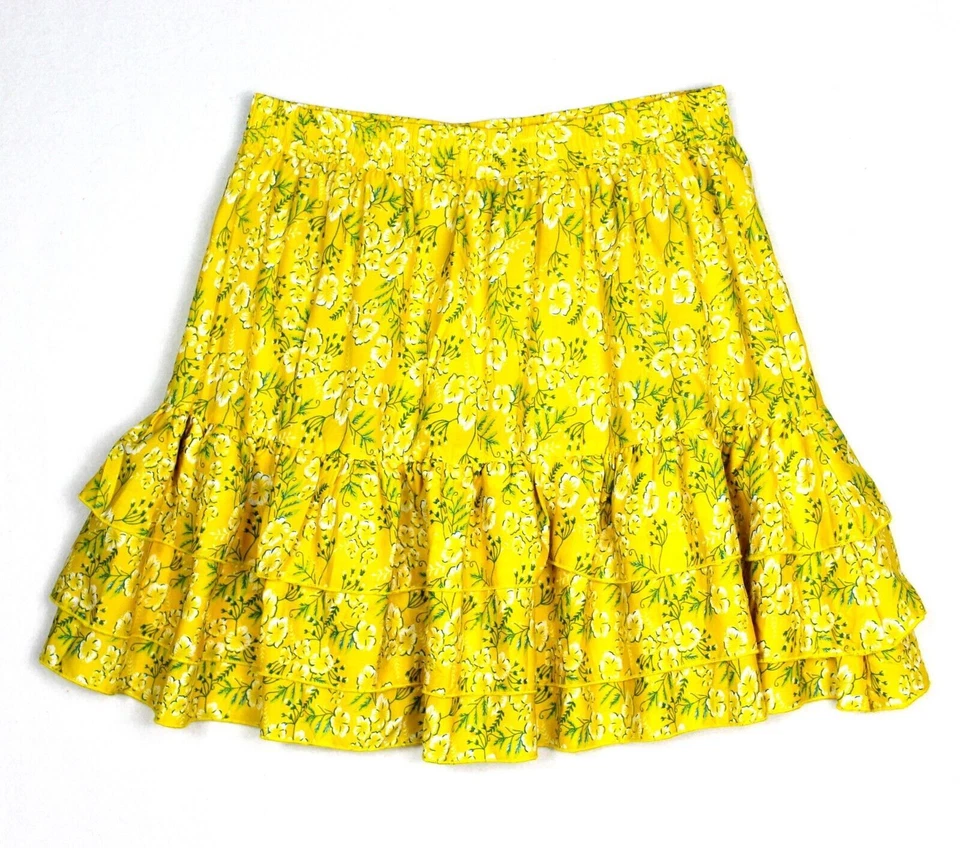 Neu TESSENTIALS Damen leichter Sommer Rock Volantrock geblümt Lagen gelb Gr. M/L - Bild 1 von 1
