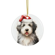 Hanging Ceramic Christmas Tree Ornament - Old English Sheepdog Puppy Drawing