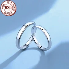 CWWZircons Engagement Wedding Band Open Couples Ring Solid 925 Silver Adjustable